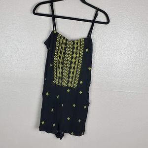 Alya Black w/Yellow Embroidery  Adjustable Straps Gauze Romper M